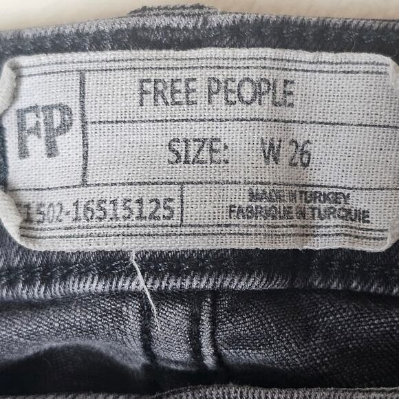 Free People Jeans 26 Women’s black Distressed frayed ankle embellished retro 70s - Picture 3 of 11